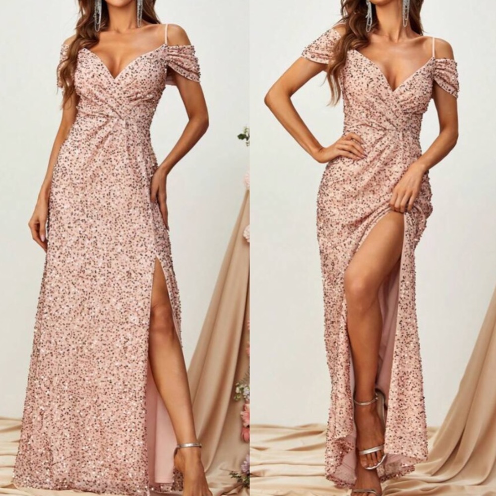 Elegant Pink Off-Shoulder Wedding Dress